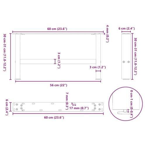 Noge za klub stolić bijele 2 kom 60 x (30-31) cm čelik - Bijela 60 x (30-31) cm 2 1 Cijena