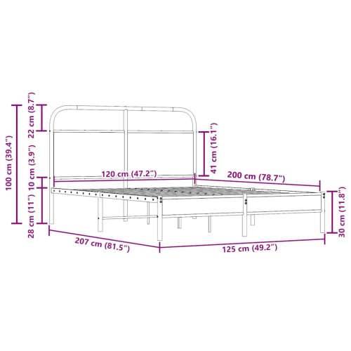 Okvir kreveta bez madraca dimljena boja hrasta 120x200cm drveni - Dimljeni hrast 120 x 200 cm s uzglavljem i niskim podnožjem Cijena