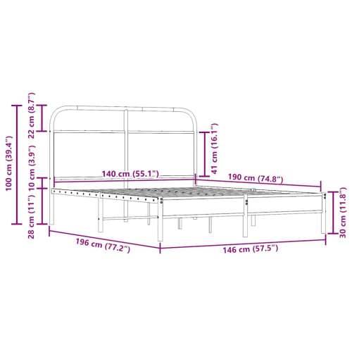 Okvir kreveta bez madraca dimljena boja hrasta 140x190cm drveni - Dimljeni hrast 140 x 190 cm s uzglavljem i niskim podnožjem Cijena