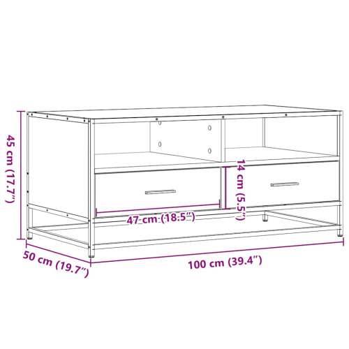 Stolić za kavu boja hrasta 100 x 50 x 45 cm od drva i metala - sonoma hrast 1 Cijena