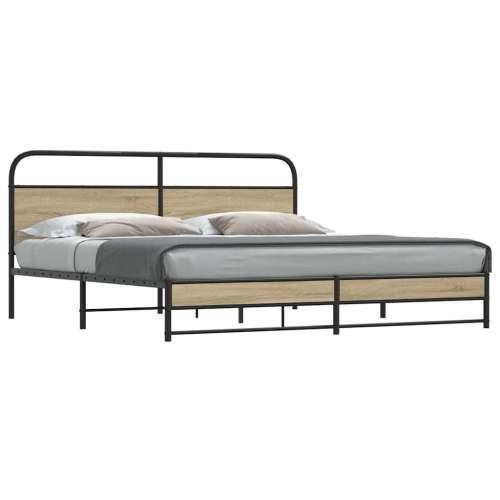 Metalni okvir kreveta bez madraca boja hrasta 193x203 cm - Dimljeni hrast 193 x 203 cm s uzglavljem i visokim podnožjem Cijena