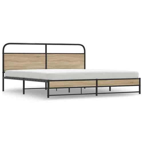 Metalni okvir kreveta bez madraca boja hrasta 193x203 cm - Dimljeni hrast 193 x 203 cm s uzglavljem i visokim podnožjem Cijena