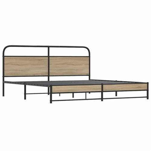 Metalni okvir kreveta bez madraca boja hrasta 193x203 cm - Dimljeni hrast 193 x 203 cm s uzglavljem i visokim podnožjem Cijena