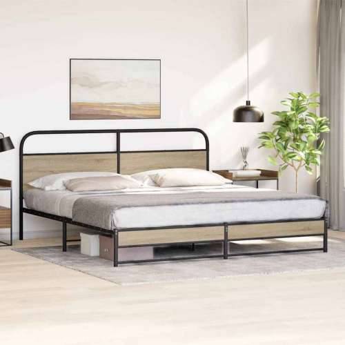 Metalni okvir kreveta bez madraca boja hrasta 193x203 cm - Dimljeni hrast 193 x 203 cm s uzglavljem i visokim podnožjem Cijena