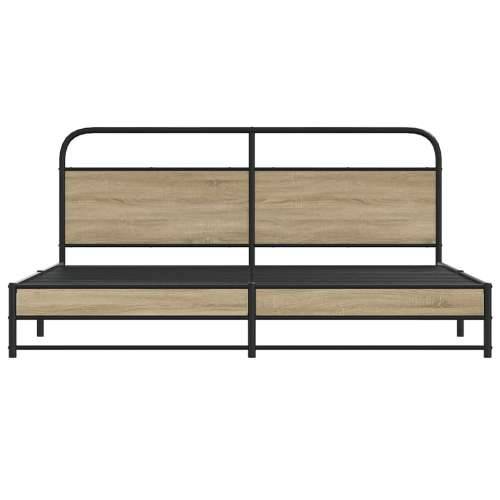 Metalni okvir kreveta bez madraca boja hrasta 193x203 cm - Dimljeni hrast 193 x 203 cm s uzglavljem i visokim podnožjem Cijena