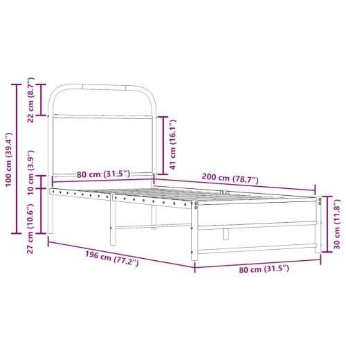 Okvir kreveta bez madraca dimljena boja hrasta 80x200 cm drveni - Dimljeni hrast 80 x 200 cm s uzglavljem i dvostrukim niskim po Cijena