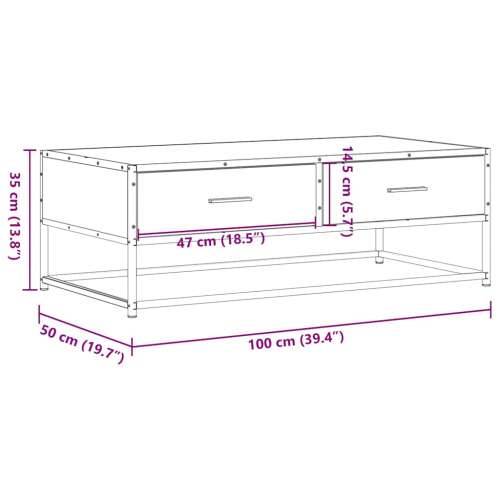 Stolić za kavu boja hrasta 100 x 50 x 35 cm od drva i metala - Dimljeni hrast 1 Cijena