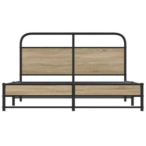 Metalni okvir kreveta bez madraca boja hrasta 160x200 cm - Dimljeni hrast 160 x 200 cm s uzglavljem i visokim podnožjem Cijena