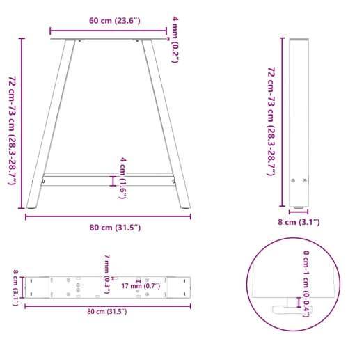 Noge za blagovaonski stol A-oblika 2 kom Crne 80 x (72-73) cm Čelik - Crna 80 x (72-73) cm 1 Cijena