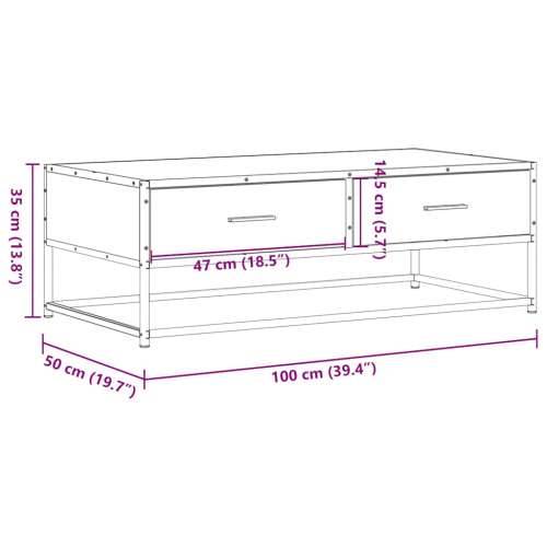 Stolić za kavu siva boja hrasta 100x50x35 cm od drva i metala - Sivi hrast sonoma 1 Cijena
