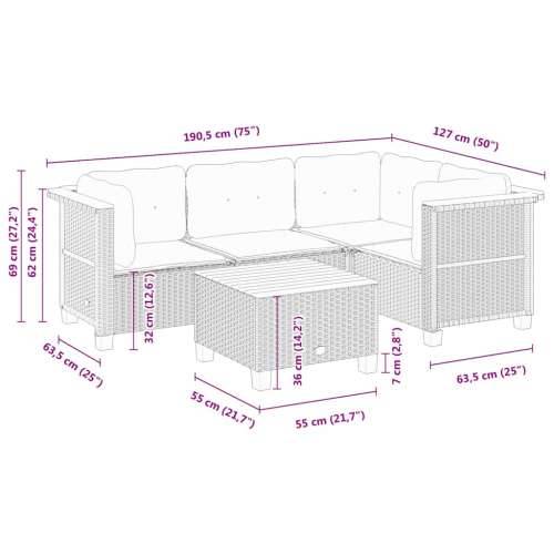 5-dijelni vrtni set sofa s jastucima bež od poliratana - Bež Sa stolom Puno tkanje 1 Cijena