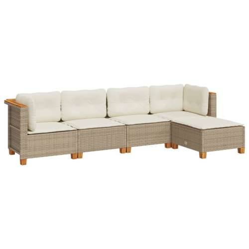 5-dijelni vrtni set sofa s jastucima bež od poliratana - Bež Bez stola Puno tkanje 1 Cijena
