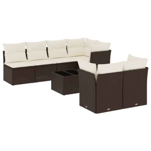 Vrtna garnitura - 8-dijelni set vrtnih sofa s jastucima smeđi od poliratana - Smeđa 3x srednja + 4x kutna + stol 1 Cijena