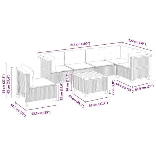 Vrtna garnitura - 7-dijelni set vrtnih sofa od poliratana s jastucima bež - Bež Sa stolom Puno tkanje 1 Cijena