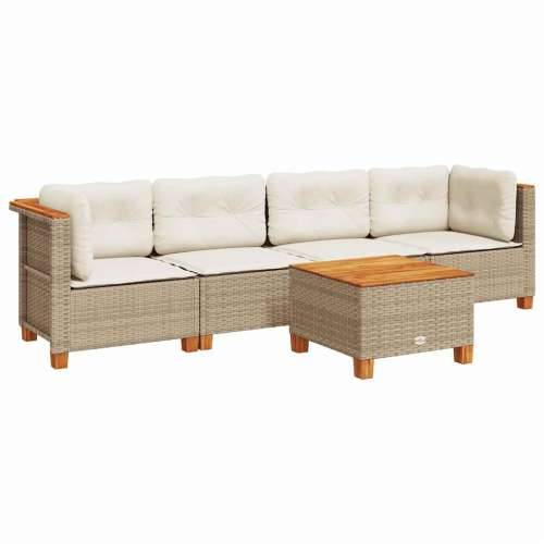 5-dijelni vrtni set sofa s jastucima bež od poliratana - Bež Puno tkanje 1 Cijena