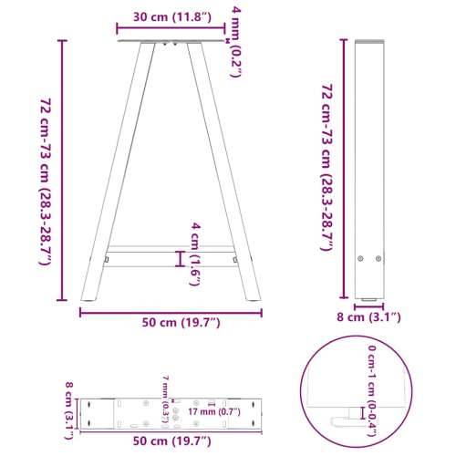 Noge za blagovaonski stol A-oblika 2 kom antracit 50 x (72-73) cm čelik - Antracit 50 x (72-73) cm 1 Cijena