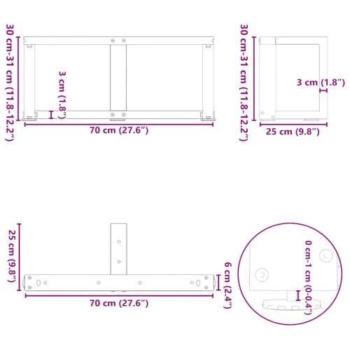 Noge za klub stolić T-oblika 2 kom Crne 70x25x(30-31) cm Čelik - Crna 70 x 25 x (30-31) cm 1 Cijena