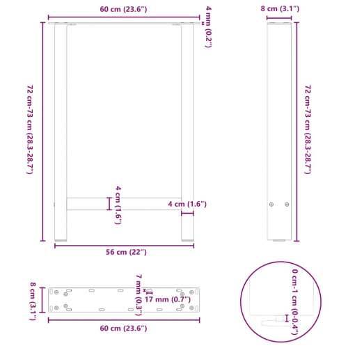 Noge za blagovaonski stol Crne 2 kom 60 x (72-73) cm Čelik - Crna 60 x (72-73) cm 2 1 Cijena
