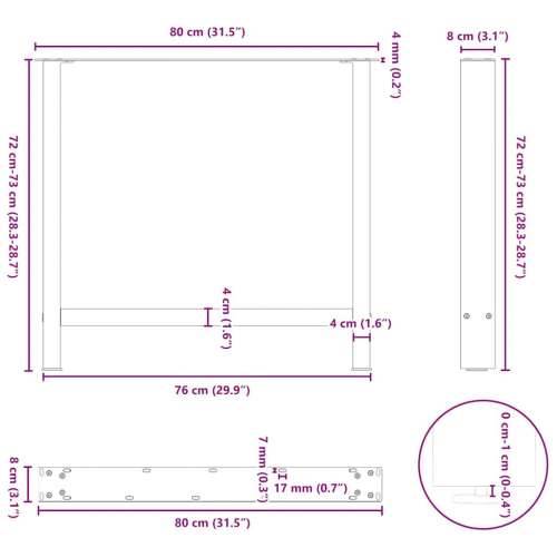 Noge za blagovaonski stol Crne 2 kom 80 x (72-73) cm Čelik - Crna 80 x (72-73) cm 2 1 Cijena