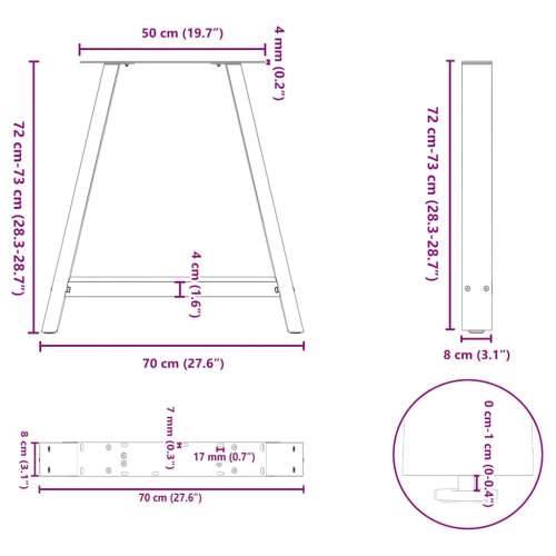 Noge za blagovaonski stol A-oblika 2 kom antracit 70 x (72-73) cm čelik - Antracit 70 x (72-73) cm 1 Cijena