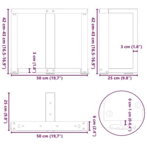 Noge za klub stolić T-oblika 2 kom antracit 50x25x(42-43) cm čelik - Antracit 50 x 25 x (42-43) cm 1 Cijena