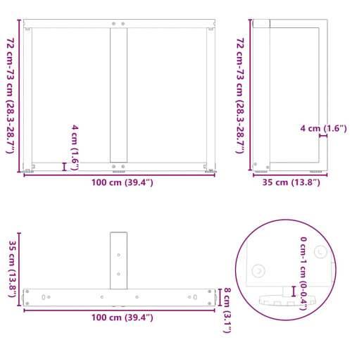 Noge za blagovaonski stol T-oblika 2 kom antracit 100x35x(72-73) cm čelik - Antracit 100 x 35 x (72-73) cm 1 Cijena