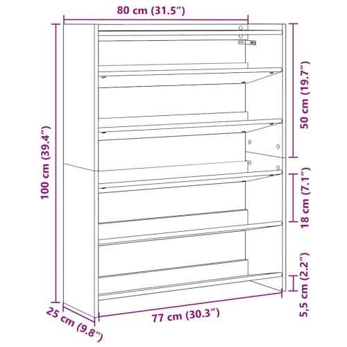 Stalak za cipele crni 80x25x100 cm od konstruiranog drva - Crna 1 100 cm 80 cm Cijena