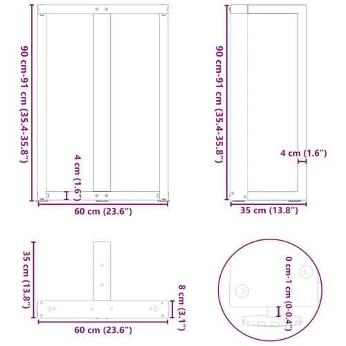 Noge za barski stol T-oblika 2 kom Crne 60x35x(90-91) cm Čelik - Crna 60 x 35 x (90-91) cm 1 Cijena