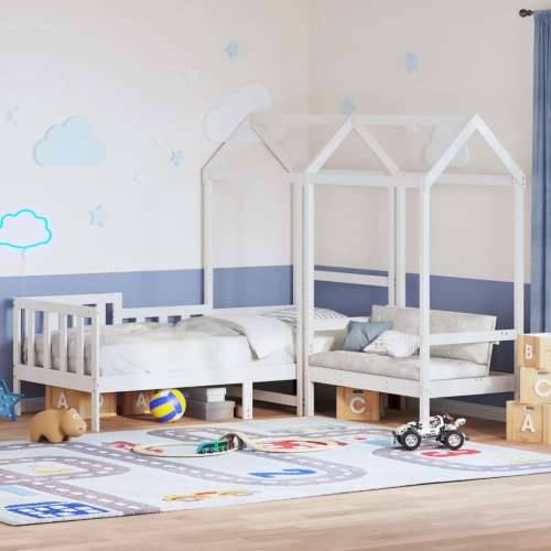 Set dnevnog kreveta i klupe s krovom bijeli 90x190 cm borovina - Bijela 90 x 190 cm Cijena