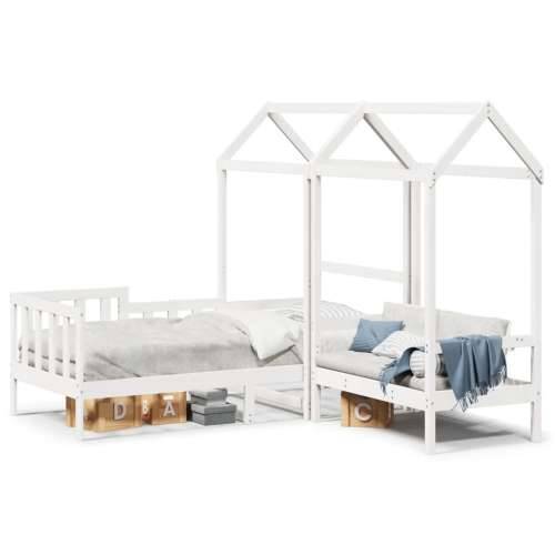 Set dnevnog kreveta i klupe s krovom bijeli 90x190 cm borovina - Bijela 90 x 190 cm Cijena