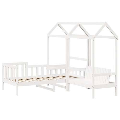 Set dnevnog kreveta i klupe s krovom bijeli 90x190 cm borovina - Bijela 90 x 190 cm Cijena