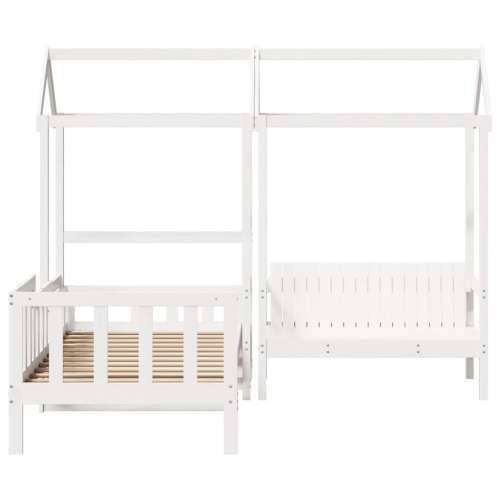 Set dnevnog kreveta i klupe s krovom bijeli 90x190 cm borovina - Bijela 90 x 190 cm Cijena