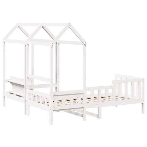 Set dnevnog kreveta i klupe s krovom bijeli 90x190 cm borovina - Bijela 90 x 190 cm Cijena