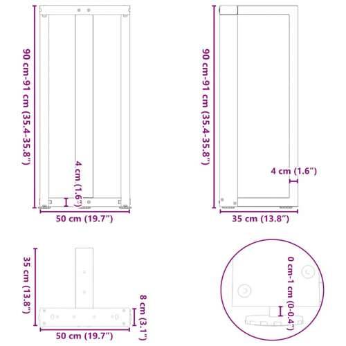 Noge za barski stol T-oblika 2 kom Crne 50x35x(90-91) cm Čelik - Crna 50 x 35 x (90-91) cm 1 Cijena
