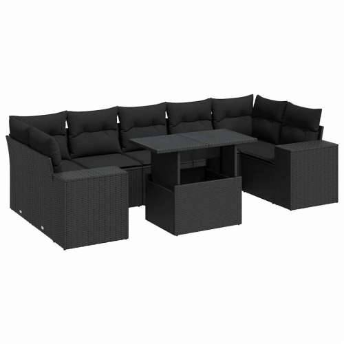 Vrtna garnitura - 8-dijelni set vrtnih sofa od poliratana s jastucima crni - Crna sa spremištem 1 Cijena