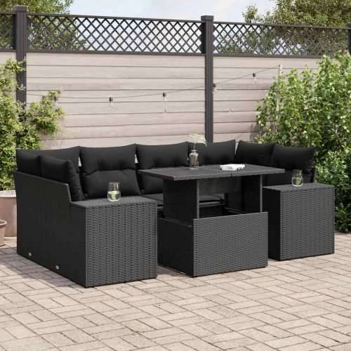 Vrtna garnitura - 7-dijelni set vrtnih sofa od poliratana s jastucima crni - Crna sa spremištem 1 Cijena