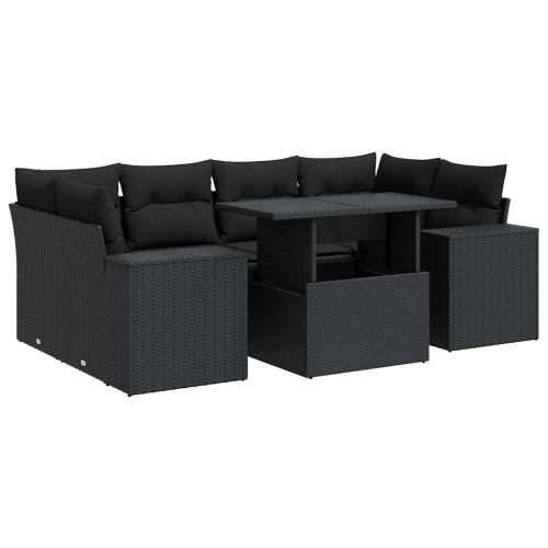 Vrtna garnitura - 7-dijelni set vrtnih sofa od poliratana s jastucima crni - Crna sa spremištem 1 Cijena
