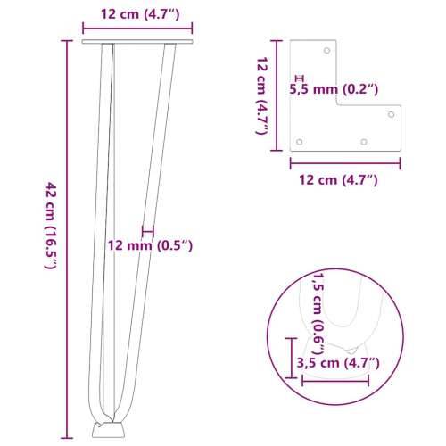 Noge s ukosnicama za stolić za kavu 4 kom. Crne 42 cm Puni čelik - Crna 42 cm 1 3 rods Cijena