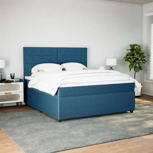 Krevet s oprugama i madracem tamnoplavi 180x200 cm baršunasti - Plava 180 x 200 cm Blok s kvadratima Cijena
