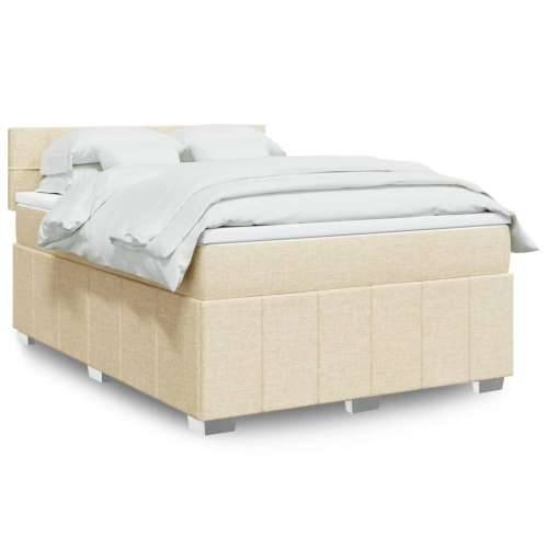 Krevet s oprugama i madracem krem 160x200 cm od tkanine - Krema 160 x 200 cm Blok s kvadratima Cijena