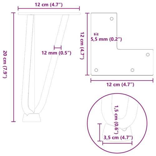 Noge s ukosnicama za stolić za kavu 4 kom. Crne 20 cm Puni čelik - Crna 20 cm 1 3 rods Cijena