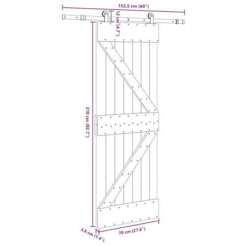 Klizna vrata s priborom za montažu 70 x 210 cm masivna borovina - 70 x 210 cm (152.5 cm) 1 Trokutasti Cijena