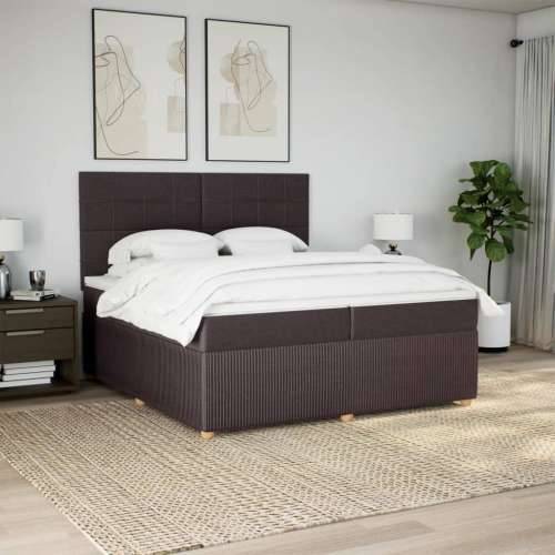 Krevet s oprugama i madracem tamnosmeđi 200x200 cm od tkanine - Tamno smeđa 200 x 200 cm Blok s kvadratima Cijena