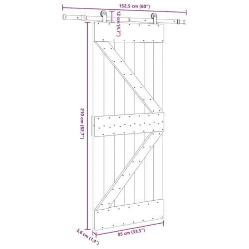 Klizna vrata s priborom za montažu 85 x 210 cm masivna borovina - 85 x 210 cm (152.5 cm) 1 Trokutasti Cijena