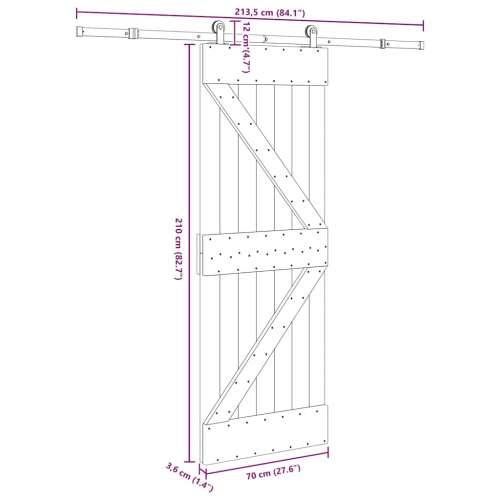 Klizna vrata s priborom za montažu 70 x 210 cm masivna borovina - 70 x 210 cm (213.5 cm) 1 Trokutasti Cijena