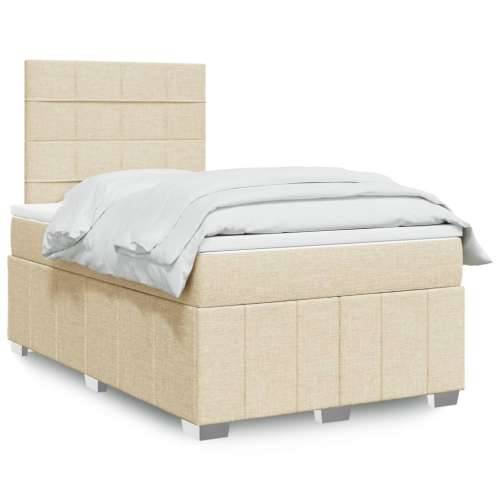 Krevet box spring s madracem krem 120 x 190 cm od tkanine - Krema 120 x 190 cm Blok s kvadratima Cijena