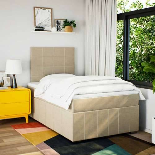 Krevet box spring s madracem krem 120 x 190 cm od tkanine - Krema 120 x 190 cm Blok s kvadratima Cijena