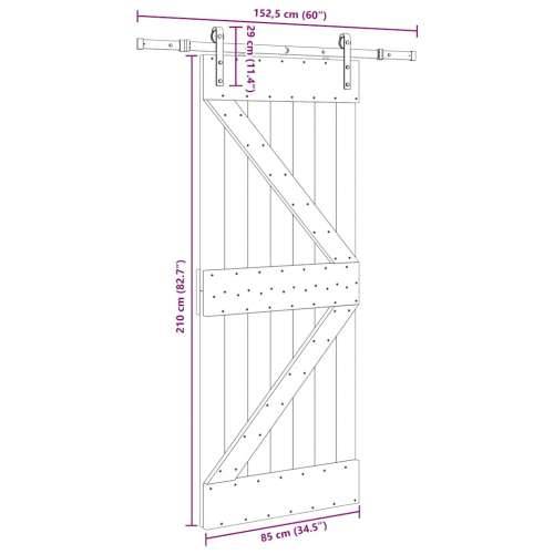 Klizna vrata s priborom za montažu 85 x 210 cm masivna borovina - 85 x 210 cm (152.5 cm) 1 Trokutasti Cijena
