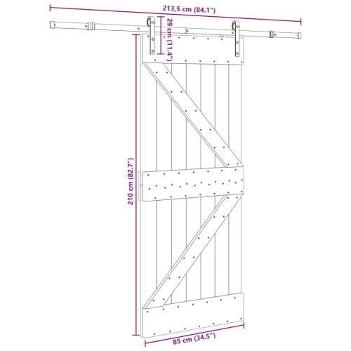 Klizna vrata s priborom za montažu 85 x 210 cm masivna borovina - 85 x 210 cm (213.5 cm) 1 Trokutasti Cijena