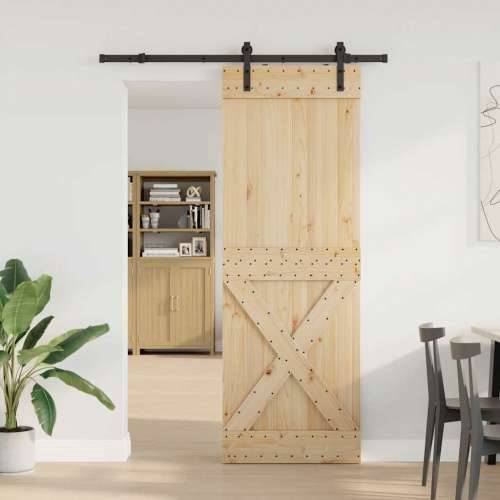Klizna vrata s priborom za montažu 80 x 210 cm masivna borovina - 80 x 210 cm (152.5 cm) 1 križni dizajn Cijena